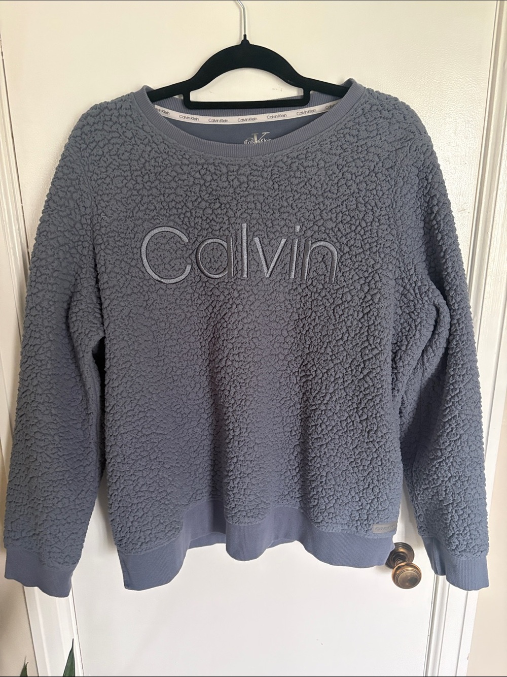 Calvin Klein Women's Heather Blue Sherpa Crewneck Sweatshirt
